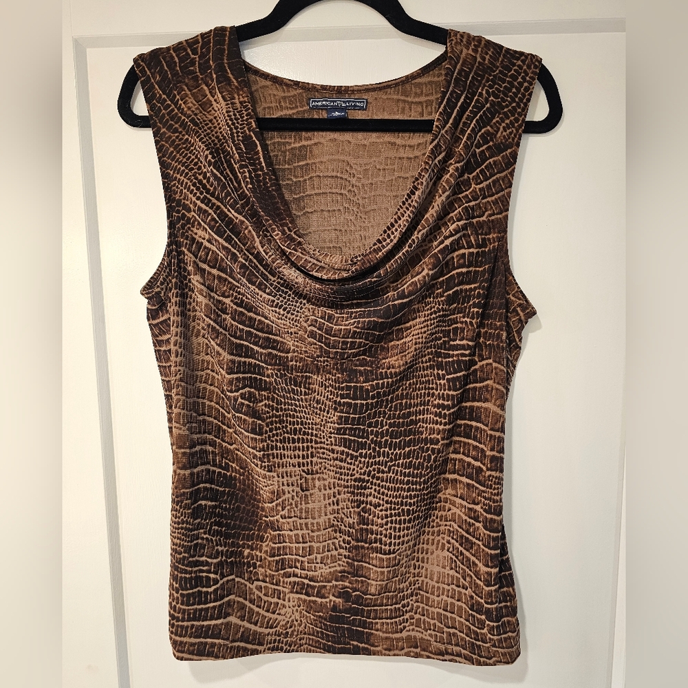 American Living Cowl Neck Sleeveless Top Alligator Print